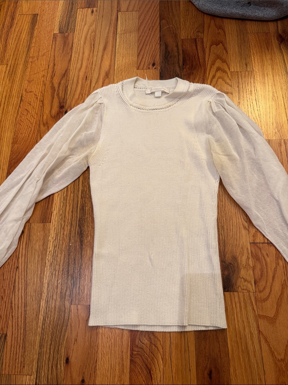 Jonathan Simkhai Cream Long-Sleeve Knit Top slight stain on neck